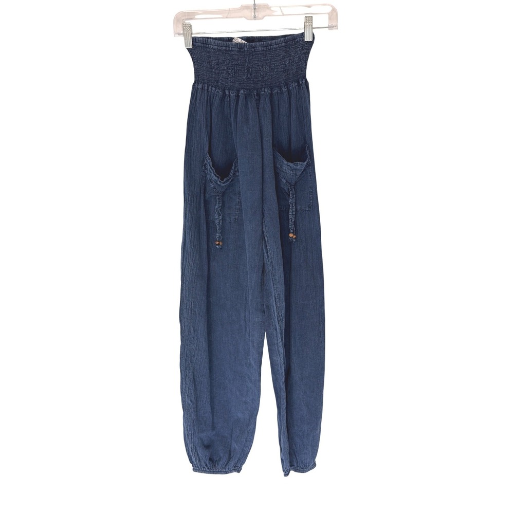 Giocam Pants Blue Chambray Boho Harem Balloon Gypsy Hippie Stretch Casual Small